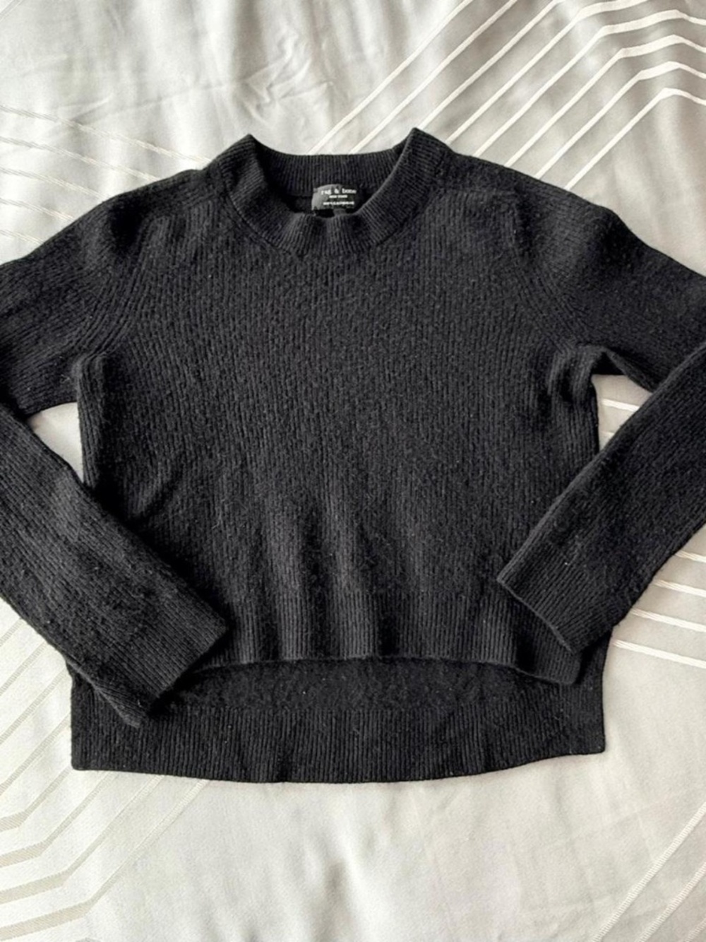 rag & bone Black 100% Cashmere Ribbed High Low Crewneck Sweater S